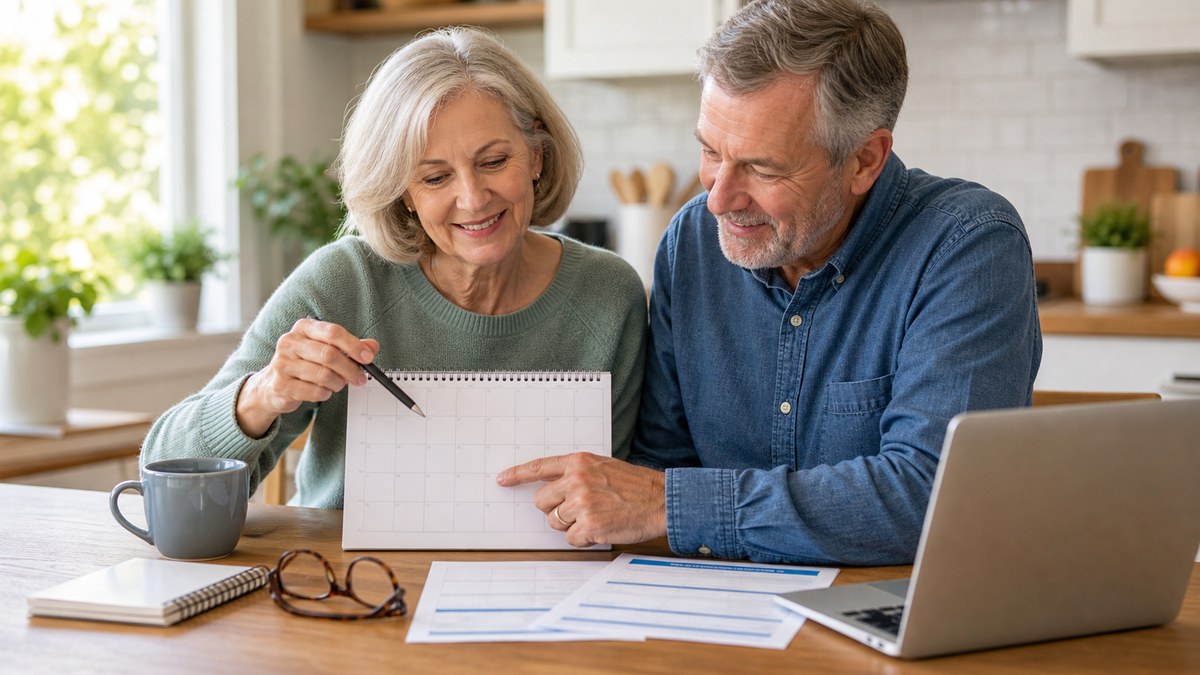 Couple beginning Medicare enrollment planning at a kitchen table